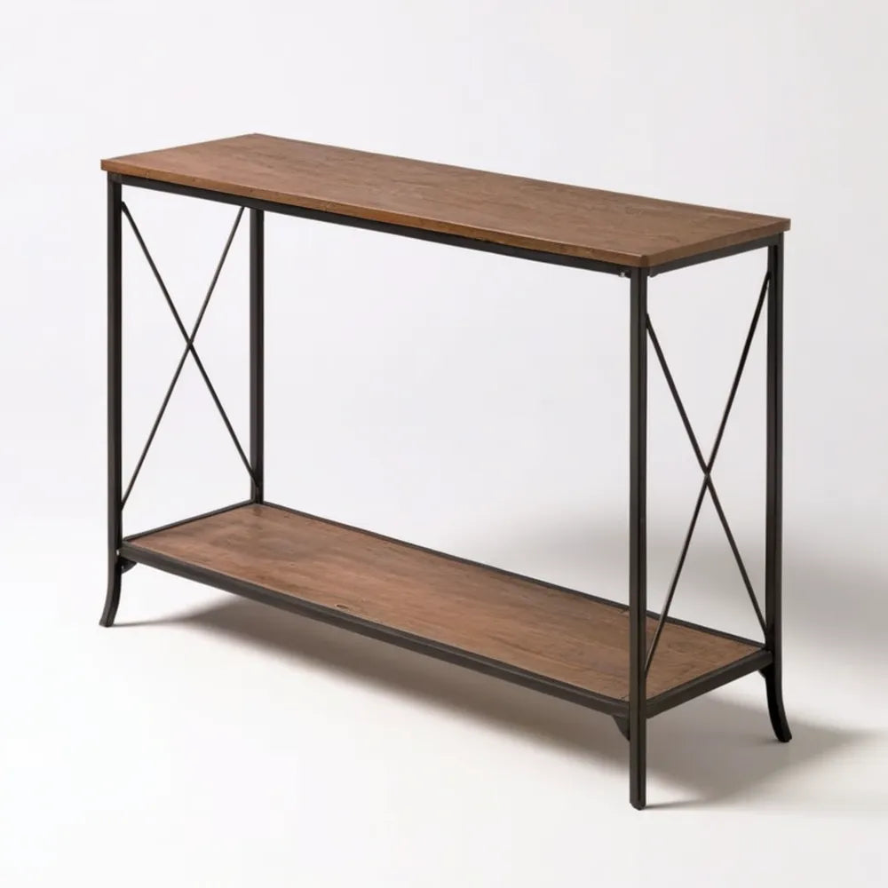 Konsola industrialna z półką MDF brązowo-czarna 100 x 30 x 80 cm