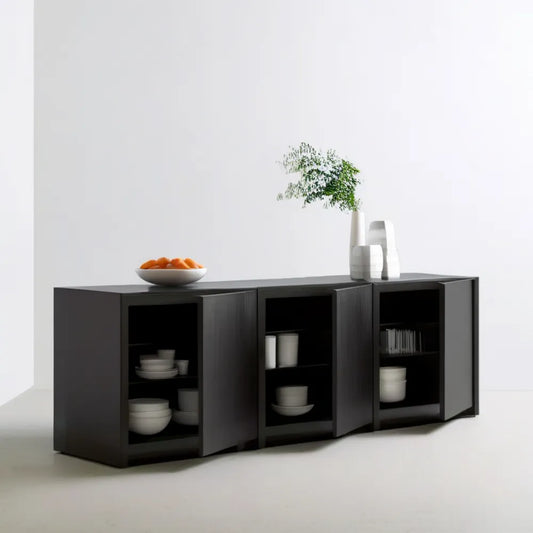 Czarny kredens MDF 200 x 40 x 80 cm z 4 drzwiami