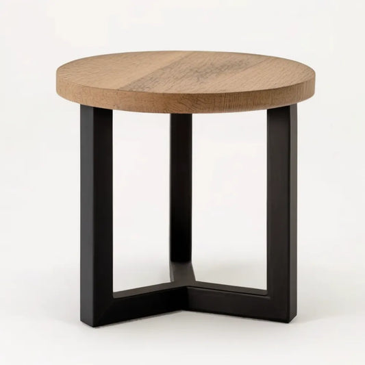 Stolik boczny z okrągłym blatem MDF w okleinie dębowej, Ø 40 cm, wys. 50 cm, dąb naturalny/czarny