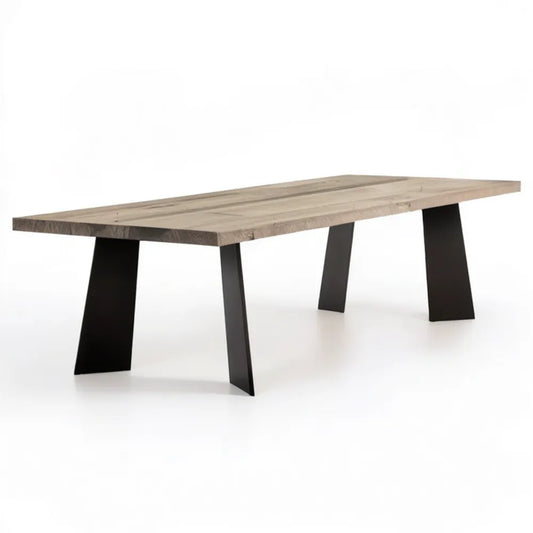 Prostokątny stół z litego drewna dębowego 200 × 100 × 76 cm z czarnymi stalowymi nogami