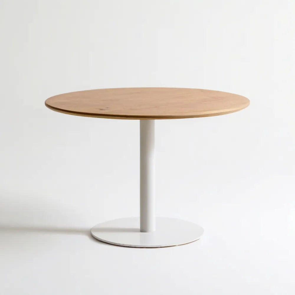 Okrągły stół do jadalni z blatem MDF w okleinie jasnego dębu, biały, Ø 100 × 75 cm
