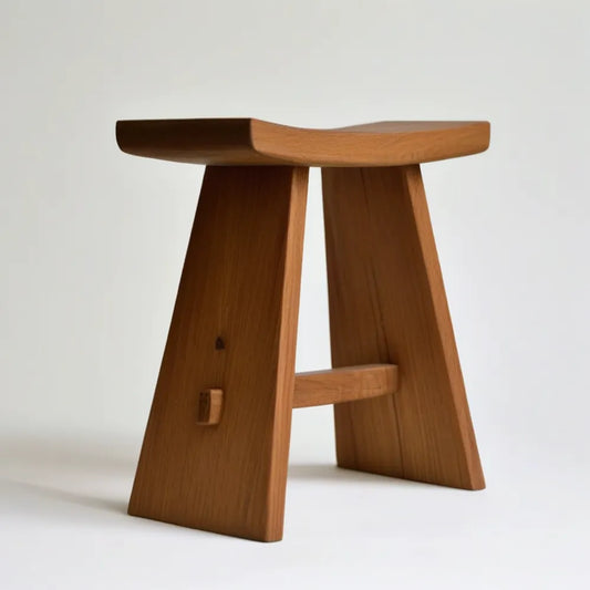 Dębowy taboret brązowy 45 x 30 x 45 cm z lekko wklęsłym siedziskiem