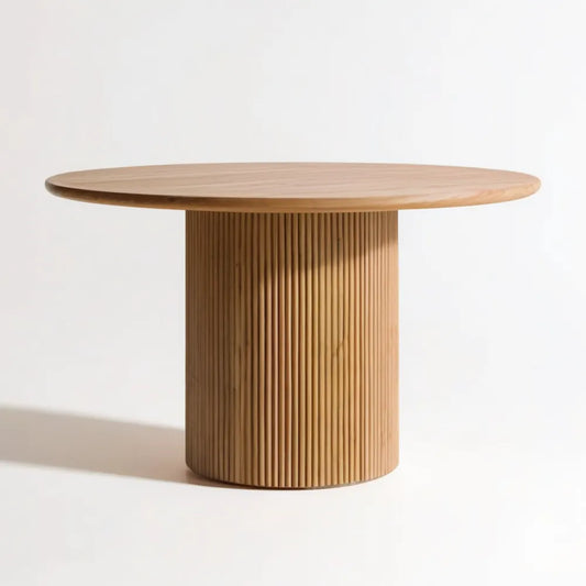 Okrągły stół do jadalni z MDF i fornirem dębowym, naturalny dąb, Ø120 × 75 cm